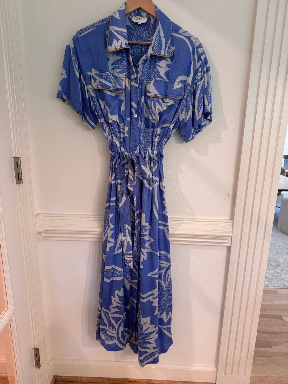 Omika Carla Midi Celine Montego Blue Floral Tie-Waist Midi Dress medium - Picture 5 of 5